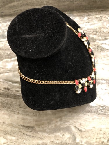 J Crew Multi Colored Rhinestone Statement Necklace Pinks Greens - Picture 3 of 10