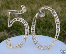 5" Rhinestone Gold Golden Number fifty 50 Bling Cake Topper Birthday Anniversary
