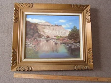 old Original Oil Painting canvas river canyon reflection 24X28 framed signed