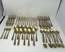 Artisanal Kitchen Supply Flatware Spoon Fork  Knife Gold Tone Utensils Set 54pc