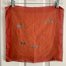 Vintage Ladies Hankie Tammis Keefe Orange Dragonfly Bug rust orange 14.5in sq