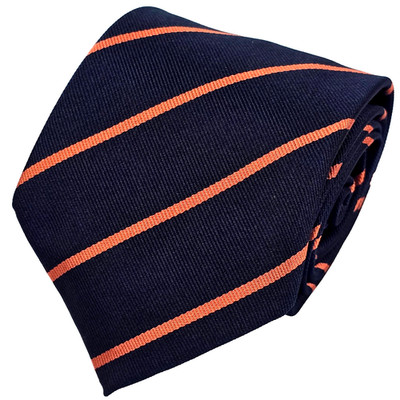 BEN SILVER Charleston Repp Striped Hand Made Silk Tie Satin Navy & Pink London