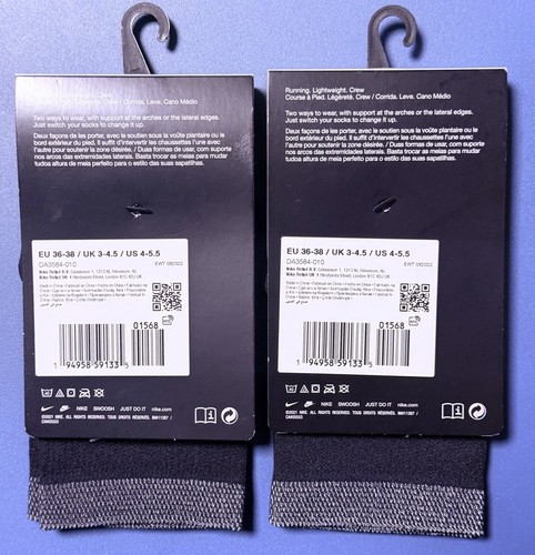 2 PACK Nike SPARK Lightweight Crew Gym Black Running Socks DA3584-010 UK 3.5 - 5 - Picture 2 of 7