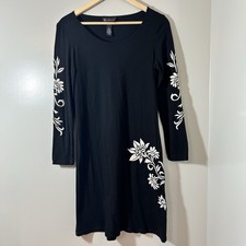 INC International Concepts Tunic Dress Women's Medium Black Floral Embroidered