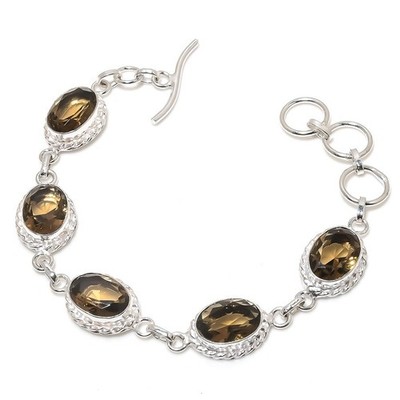 Smoky Quartz Gemstone Handmade 925 Sterling Silver Jewelry Bracelet Sz 7-8''