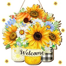 Summer Decorations Sunflower Welcome Door Wall Hanging Sign Gift