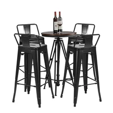 4 PCS Industrial Style Metal Bar Stools 30" Bar Height Barstools Low Back Black