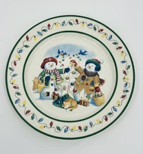 Vintage Longaberger Pottery Christmas Snow Friends Plate 1999 Flurry & Snowball