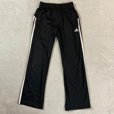 Adidas Youth Track Pants Size Small 8 Black White 3 Stripe Elastic Waist