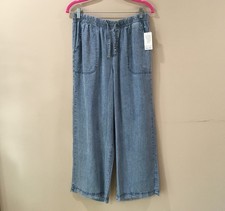 NWT Splendid Women s L Adele Indigo Palazzo Pants Wide Leg Cropped Blue Coastal
