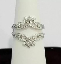 Lab Created diamond Wedding enhancer ring Guard in 14K white Gold Plated