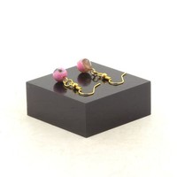 Ohrringe 1 Perle Achat Fuchsie Und Brown 8 Mm Stahl Golden Made In Germany