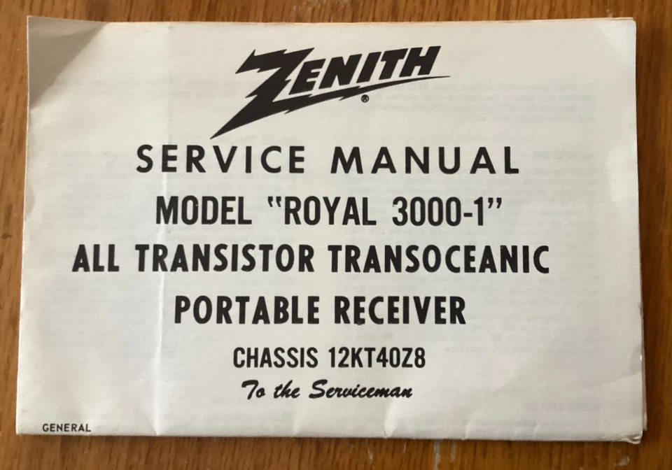 ZENITH ROYAL 3000-1 TRANS-OCEANIC RADIO OPERATING GUIDE/SERVICE MANUAL/ HANG TAG - Image 4 of 4