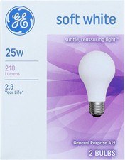 Lighting Soft White Light Bulbs 25 W 210 Lumens A19 Med Base 4-1/4 In. Pack / 2