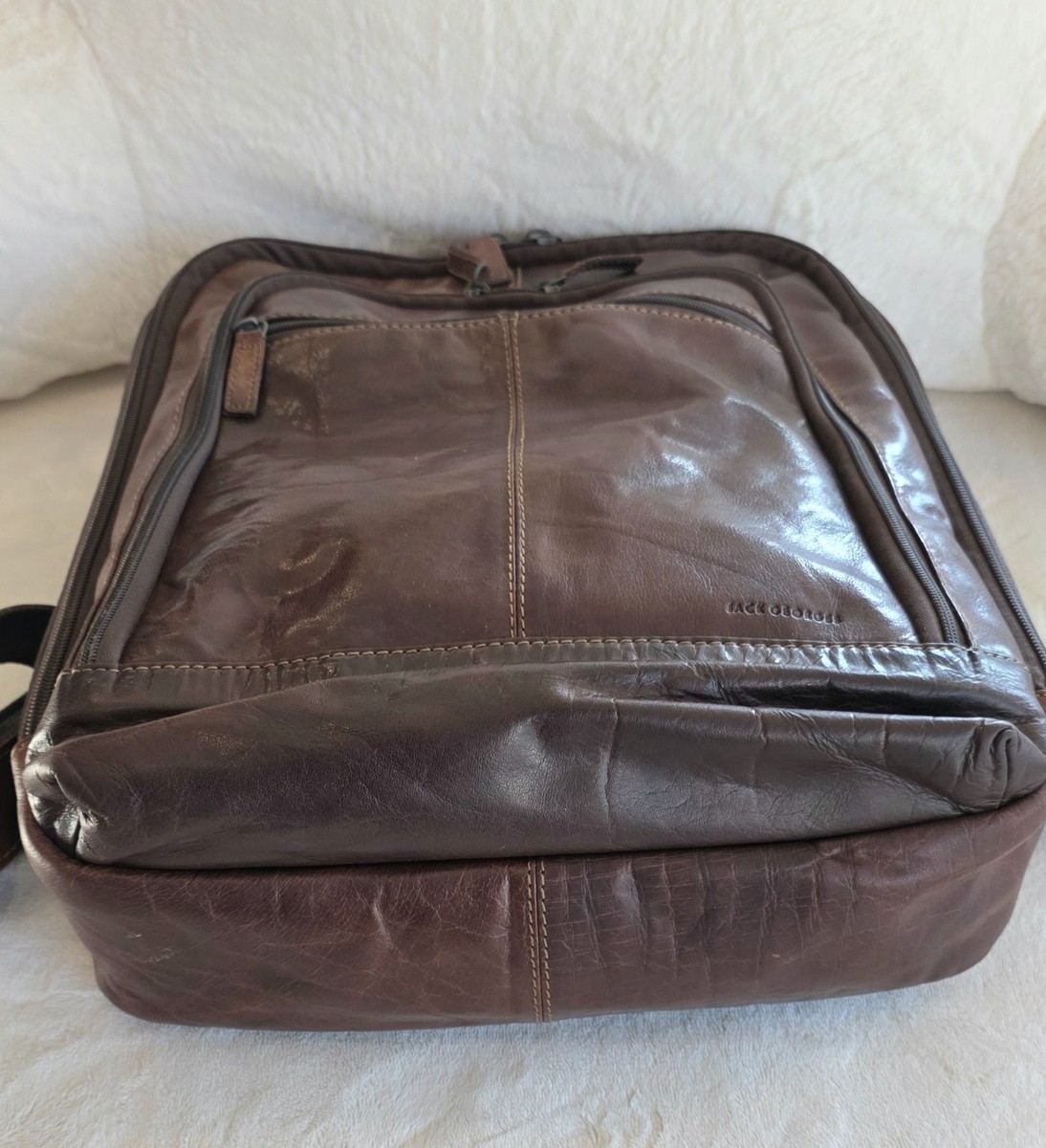 PREOWNED JACK GEORGES GENUINE LEATHER BACK PACK BROWN MADE IN USA LOTS OF STORAG Leather Backpack Handbag Small - Voyager #7835 | Jack Georges main image 2