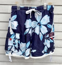 Abercrombie Fitch Tugger Swim Cargo Board Shorts Men  s Medium Blue Hawaiian Y2K