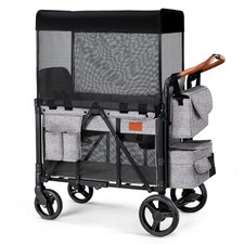 Wagon Stroller for 2 Kids, High Seat  5 Point Harness, Foldable With Canopy