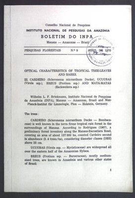 Optical characteristics of tropical tree-leaves and barks. III. Cardeiro, Ucuuba