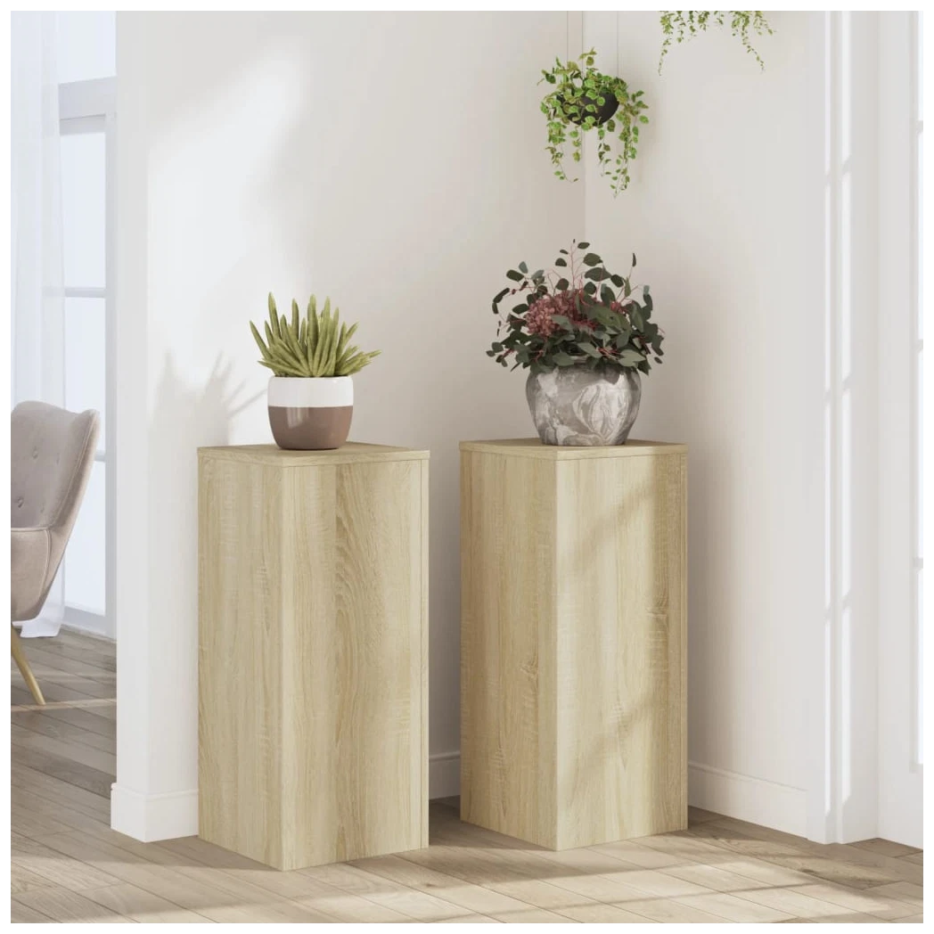 Wooden Plant Stand 2pc Sonoma Oak Engineered Wood Tiered 30x30x70 cm Indoor Set