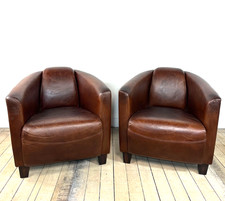 Fauteuils (la paire)  Club Havane en cuir patiné