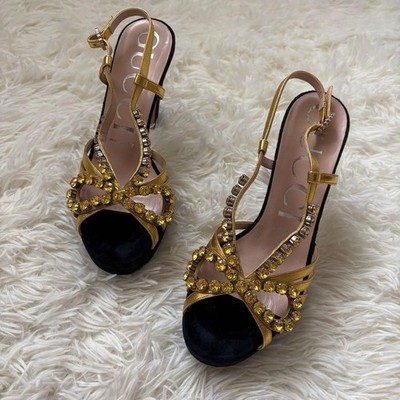 GUCCI Sandalen Schuhe Zephyra Crystal EU 37,5 US 7,5 Leder Authentic