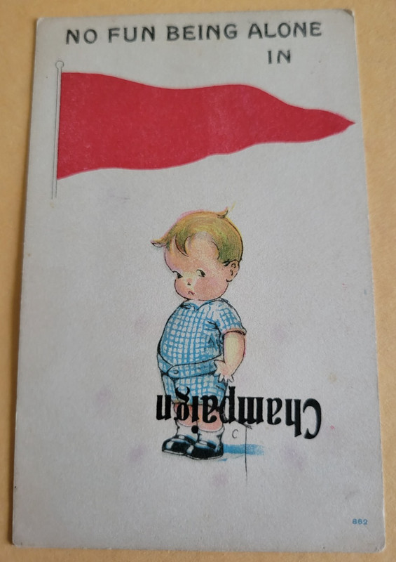 "Miss-print" Pennant Postcard No Fun Being Alone In Champaign Illinois