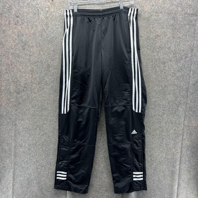 Vintage Adidas Pants Mens Medium Black Snap Button 3 Stripe Track Y2K 2000s