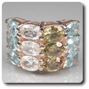 Authentic Minerals And Precious Stones. Zircon Ring 925 Silver + Rose Gold Plated.