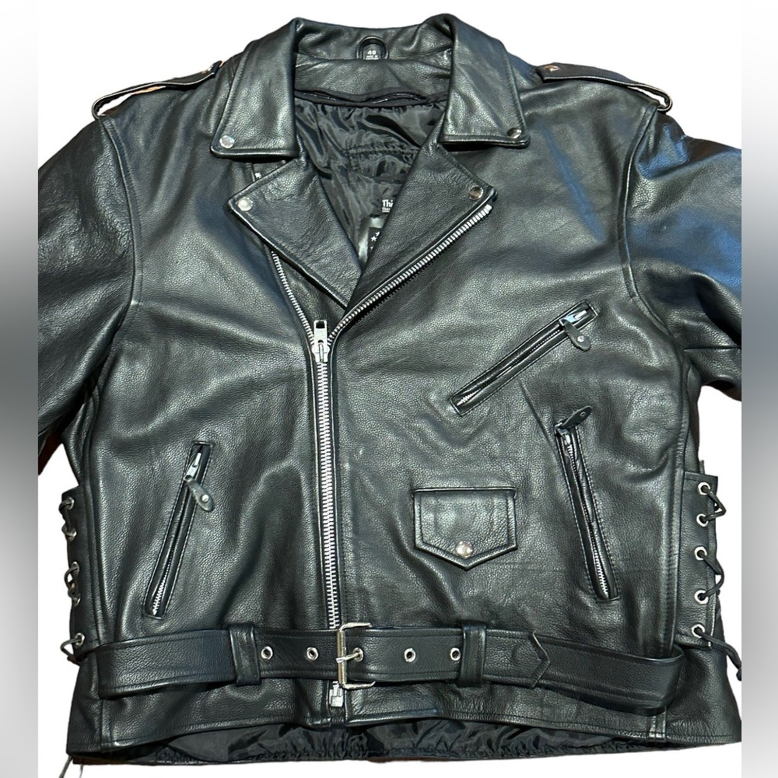 USA Bikers Dream Apparel Mens Size 48 Black Leather Motorcycle Jacket Thinsulate