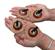 2 Pairs Brass Fingers Cymbal Zills Belly Dancing Free Silk Pouch Red
