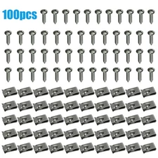 100pcs Car U-Clips & Body Bolts Screws Fastener Kit Fender Bumper Trim Retainer