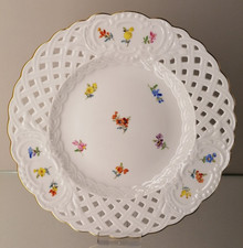 Meissen Streubl&uuml;mchen Durchbruchteller Korbrand Streublume Gold DM 20,5cm