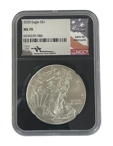 2020 Silver Eagle S$1 SIGNED MERCANTI NGC MS70 #6034339-086