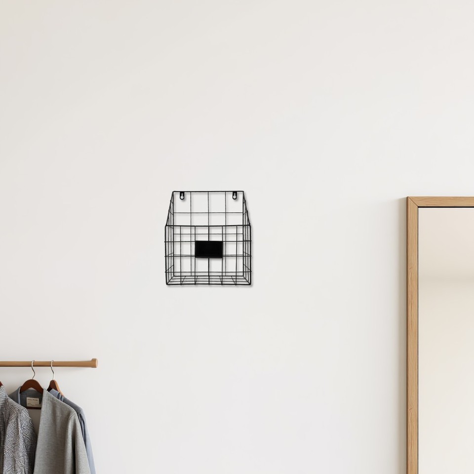 Magazine Organizer Wall Mounted Iron Hanging Basket Storage Rack Black ...