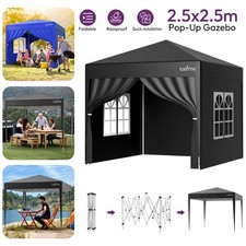 Grey/Black/Blue 2.5x2.5 m Gazebo Pop up Marquee Camping Tent Canopy With Sides