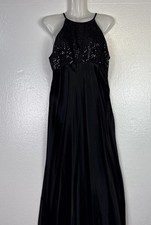 Vtg Zum Zum Prom Gown Evening Dress Halter Sz 10 Black Satin Sequin Maxi