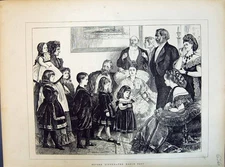 Original Old Antique Print 1871 Family Scene March Past Before Dinner Children