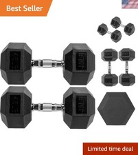 Rubber Encased Hex Weights Dumbbells Pair, Exercise  Fitness Dumbbells for H...