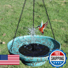 Solar Fountain Ceramic Hanging Bird Bath,Bird Bath for Outside,Outdoor Fountain
