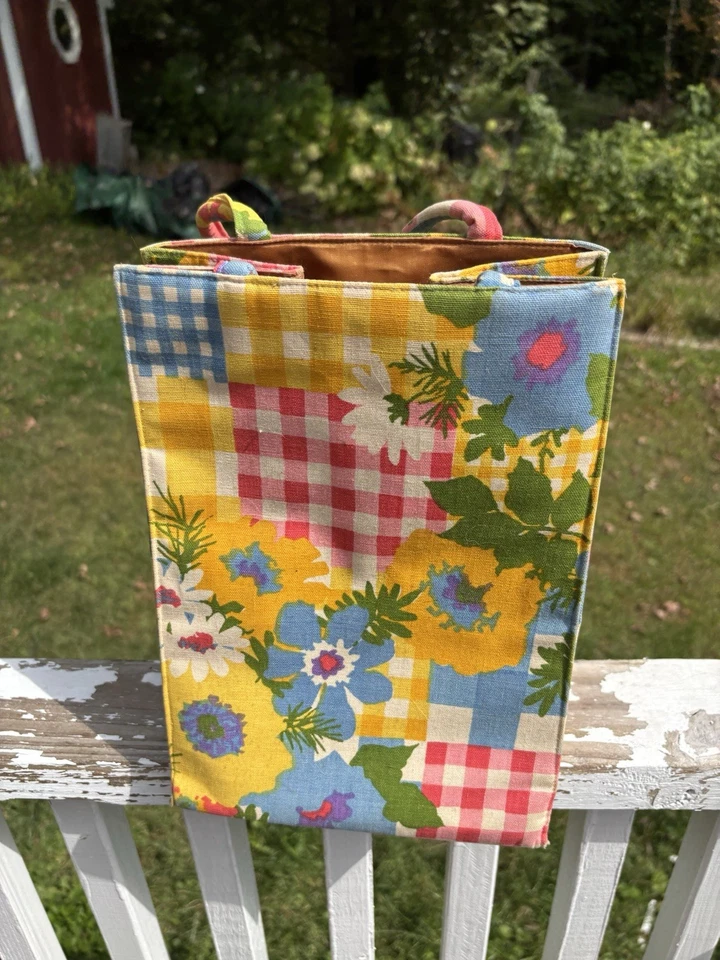 Bolsa Tote Margaret Smith Vintage Gardiner ME Bolsa de Tricô Agulha Patchwork - Imagem 2 de 4