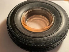 Kelly Springfield Tire Company Rubber Tire Ashtray Pink Glass Made In USA