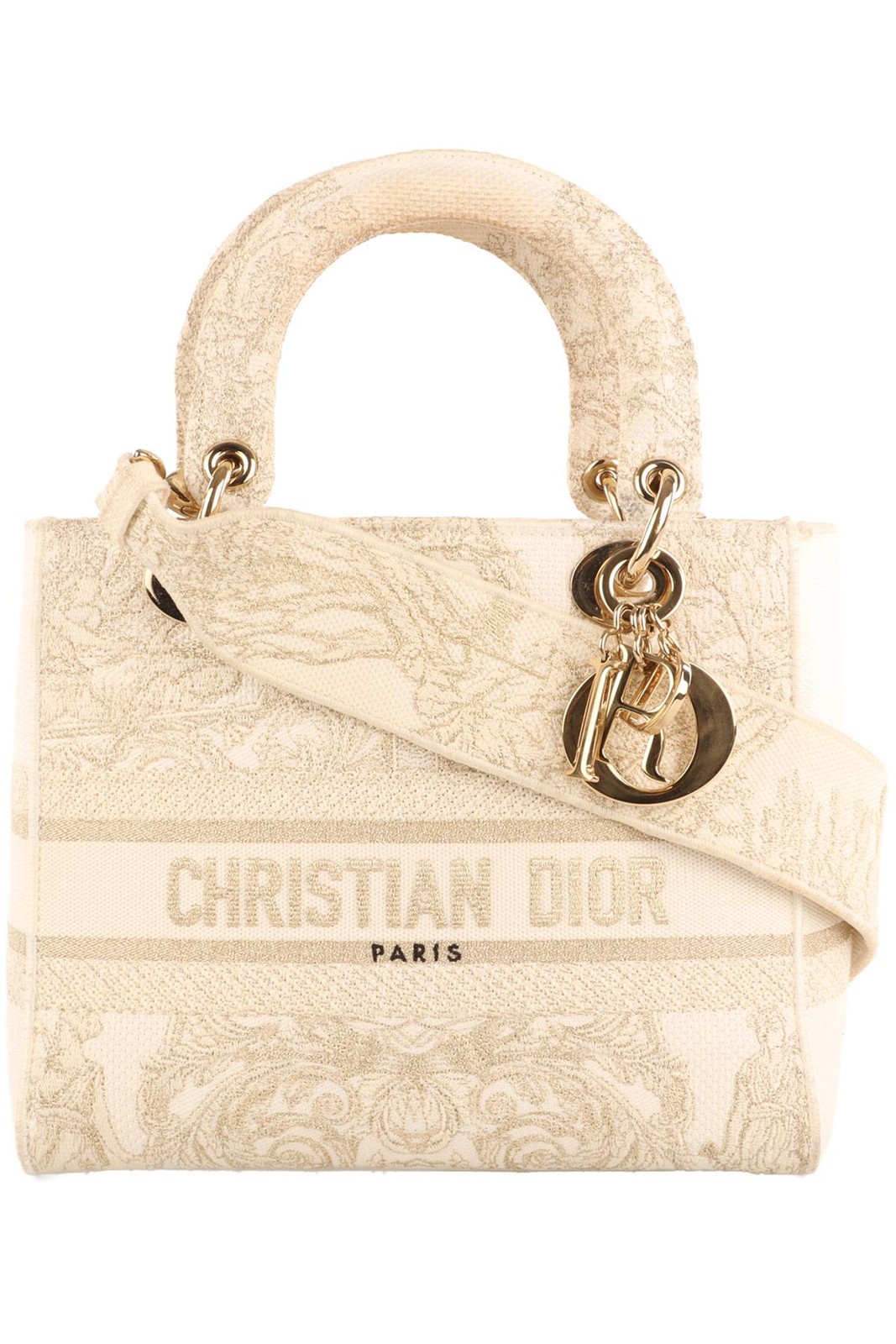 CHRISTIAN DIOR IVORY LADY D-LITE MEDIUM TOILE DE JOUY CANVAS TOTE BAG