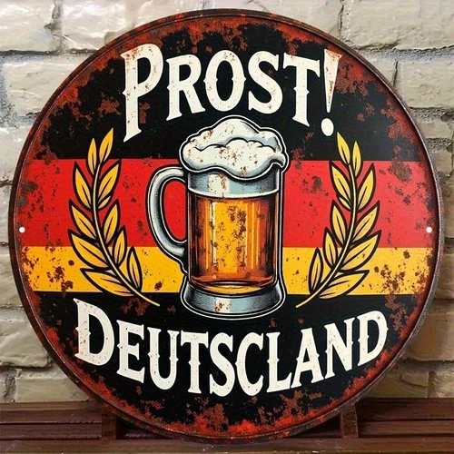 2D Flat, 1pc of 8X8 Inch round Aluminum Signboard-Prost!German Tin Metal Signs B