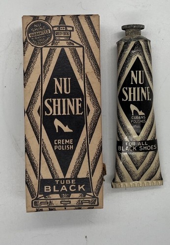 Vintage Complete Intact Nu Shine Creme Polish Tube Black with box and pad FULL