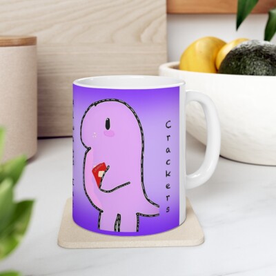 Always Eat Crackers Cute Lovely Unique Character Cracker Purple Ceramic Mug 11oz