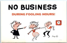 Postcard No Business During Fooling Hours!