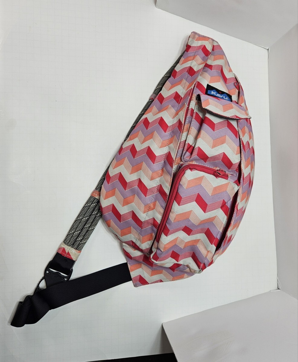 KAVU Womens Rope Sling Bag - Pink White & Orange Chevron  display picture 1