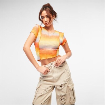 Missguided Space Dye Rib Knit Exposed Seam Crop Top