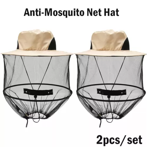 2X Anti-Mosquito Bug Bee Insect Head Net Hat Cap Sun Protection Fishing Hiking U
