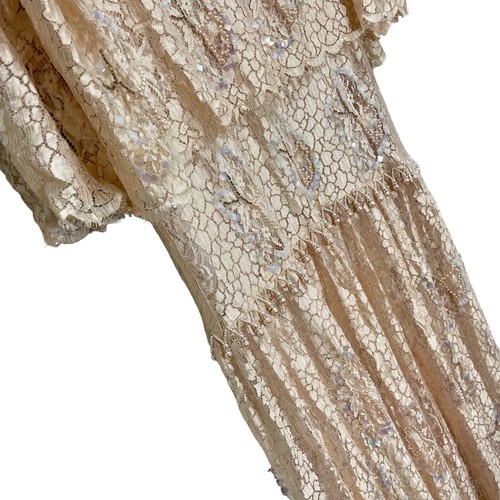Vintage 1990s Rina di’Montella Silk Lace Overlay Beaded Dress Size 8 Nude Pink - Picture 4 of 17